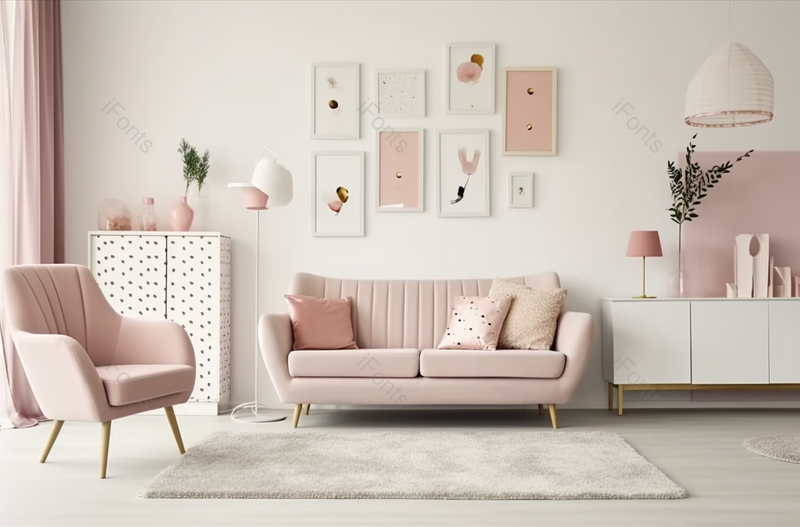 贴着海报的粉色客厅,高清,摄影图,摄影图片,图片大全,摄影图免费下载